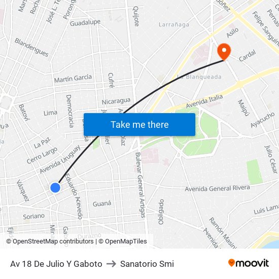 Av 18 De Julio Y Gaboto to Sanatorio Smi map