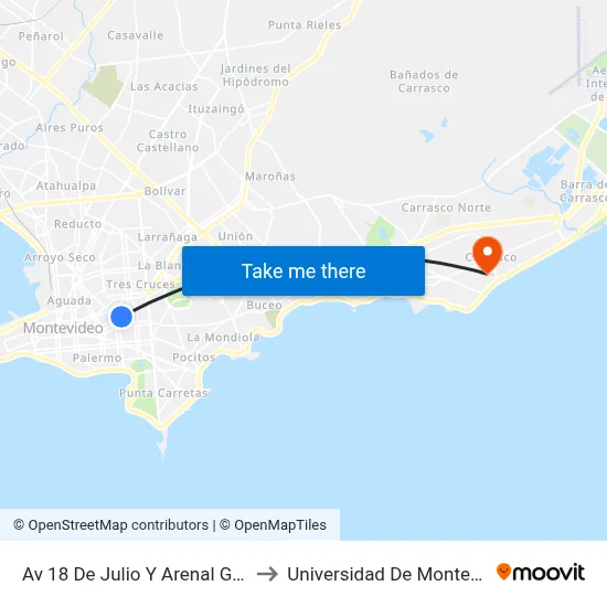 Av 18 De Julio Y Arenal Grande to Universidad De Montevideo map
