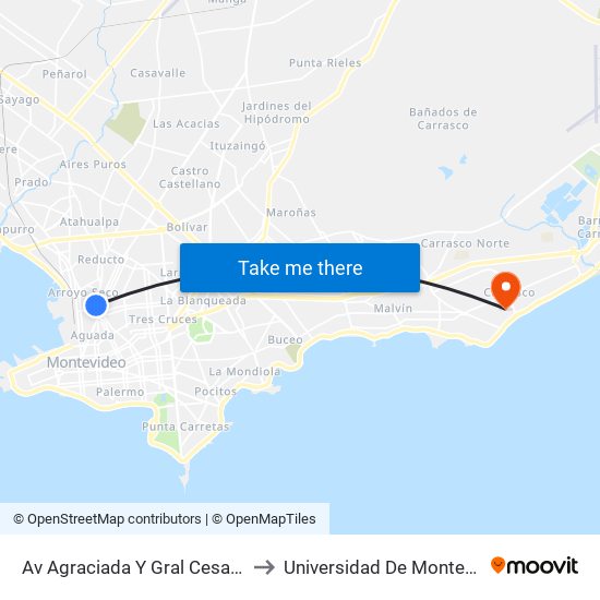 Av Agraciada Y Gral Cesar Diaz to Universidad De Montevideo map