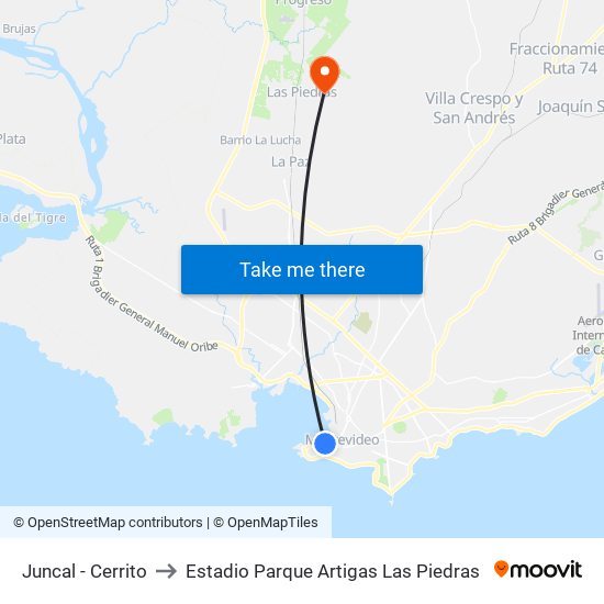 Juncal - Cerrito to Estadio Parque Artigas Las Piedras map