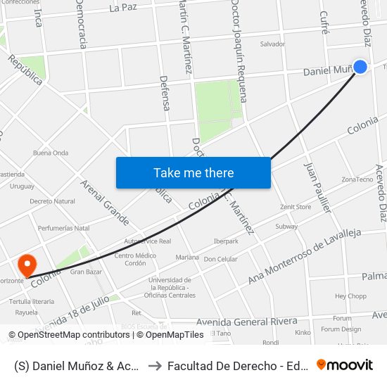 (S) Daniel Muñoz & Acevedo Díaz to Facultad De Derecho - Edificio Anexo map