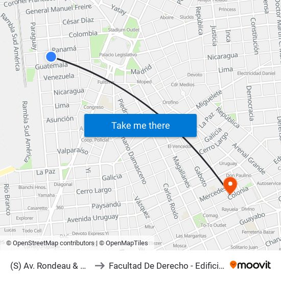 (S) Av. Rondeau & Paraná to Facultad De Derecho - Edificio Anexo map