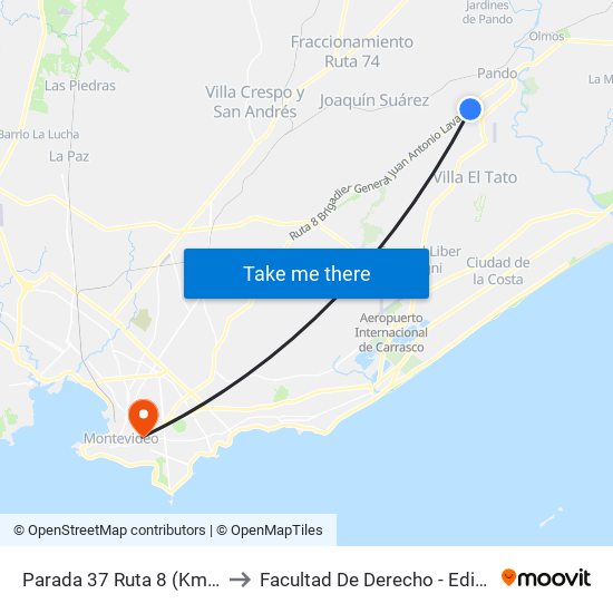 Parada 37 Ruta 8 (Km. 29.000) to Facultad De Derecho - Edificio Anexo map