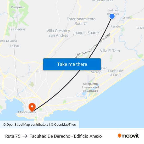 Ruta 75 to Facultad De Derecho - Edificio Anexo map