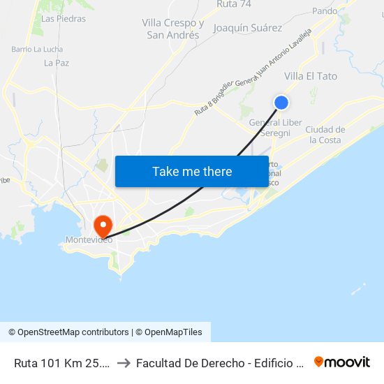 Ruta 101 Km 25.300 to Facultad De Derecho - Edificio Anexo map