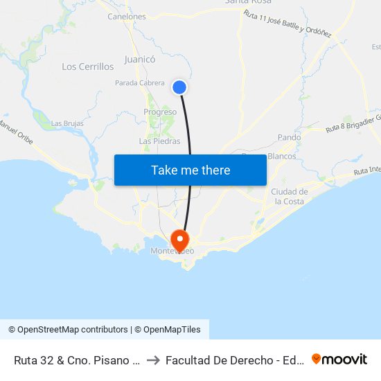 Ruta 32 & Cno. Pisano Km32.000 to Facultad De Derecho - Edificio Anexo map