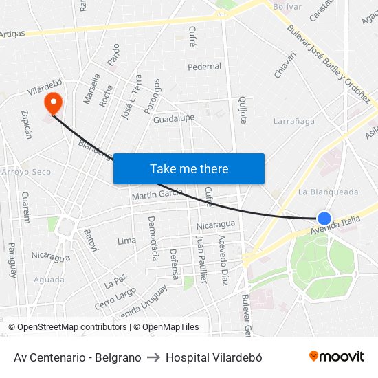 Av Centenario - Belgrano to Hospital Vilardebó map