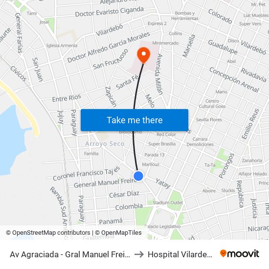Av Agraciada - Gral Manuel Freire to Hospital Vilardebó map