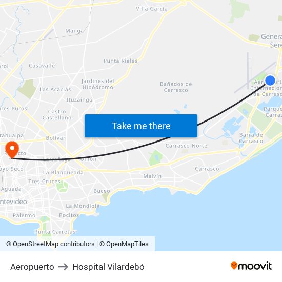 Aeropuerto to Hospital Vilardebó map