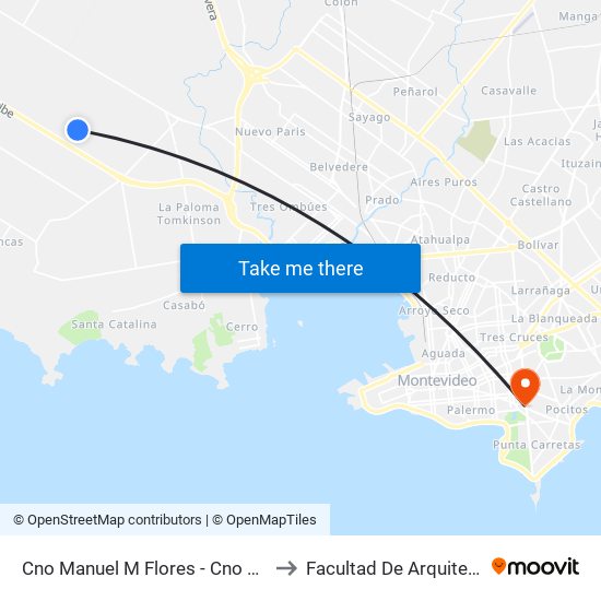 Cno Manuel M Flores - Cno Vecinal to Facultad De Arquitectura map