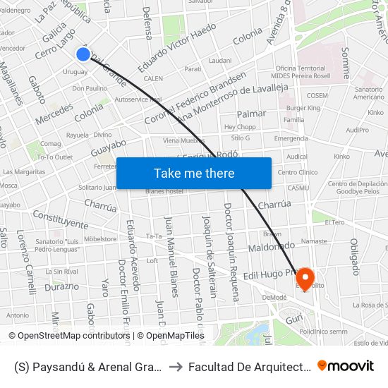 (S) Paysandú & Arenal Grande to Facultad De Arquitectura map