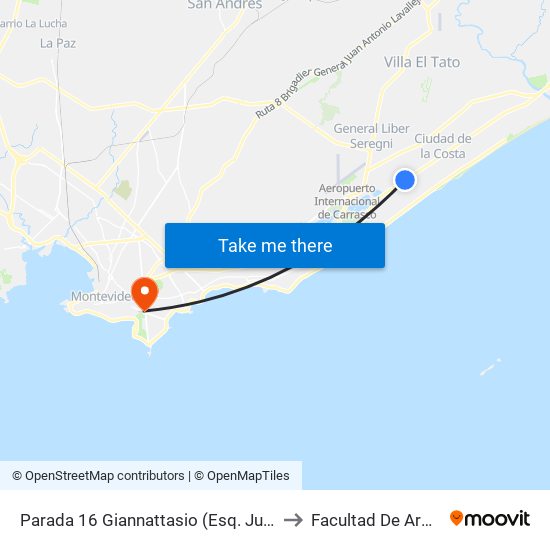 Parada 16 Giannattasio (Esq. Julia De Almenara) to Facultad De Arquitectura map
