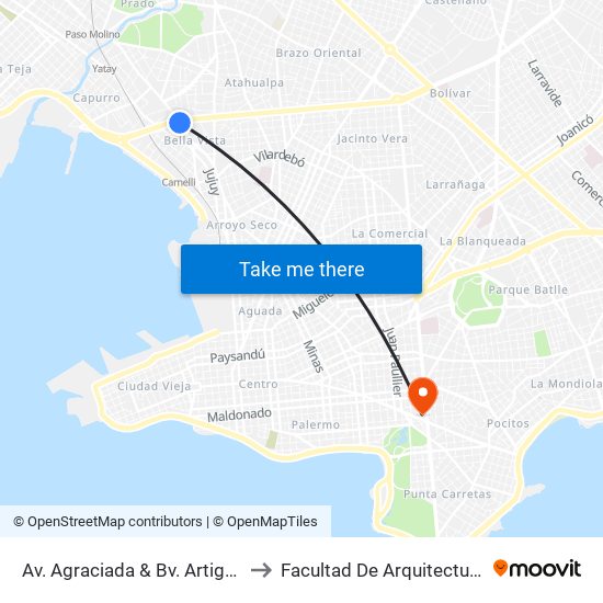 Av. Agraciada & Bv. Artigas to Facultad De Arquitectura map