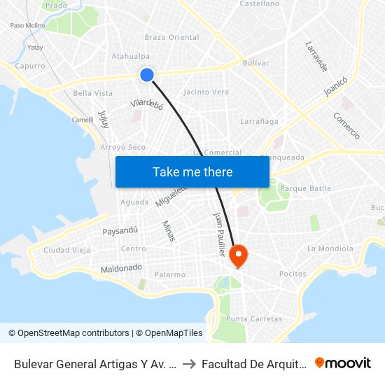 Bulevar General Artigas Y Av. Burgues to Facultad De Arquitectura map