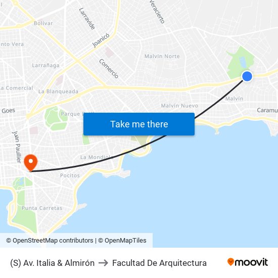 (S) Av. Italia & Almirón to Facultad De Arquitectura map