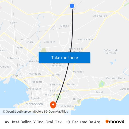 Av. José Belloni Y Cno. Gral. Osvaldo Rodriguez to Facultad De Arquitectura map