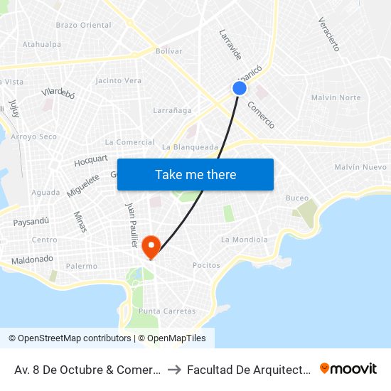 Av. 8 De Octubre & Comercio to Facultad De Arquitectura map