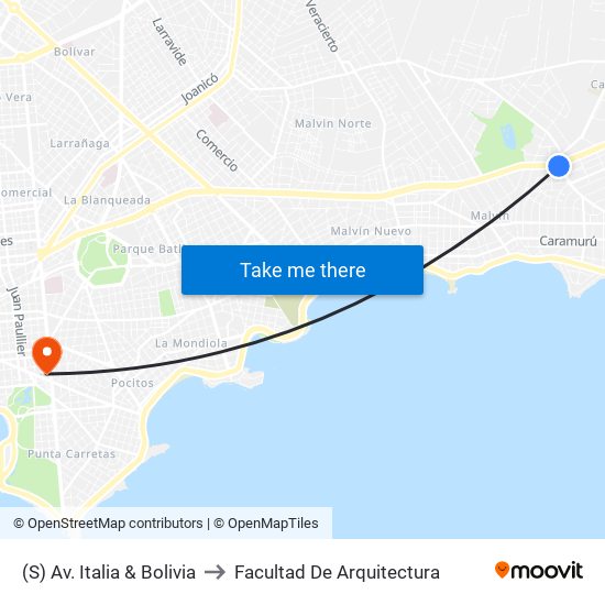 (S) Av. Italia & Bolivia to Facultad De Arquitectura map