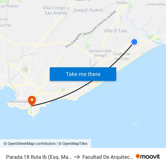 Parada 18 Ruta Ib (Esq. Madrid) to Facultad De Arquitectura map