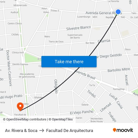 Av. Rivera & Soca to Facultad De Arquitectura map