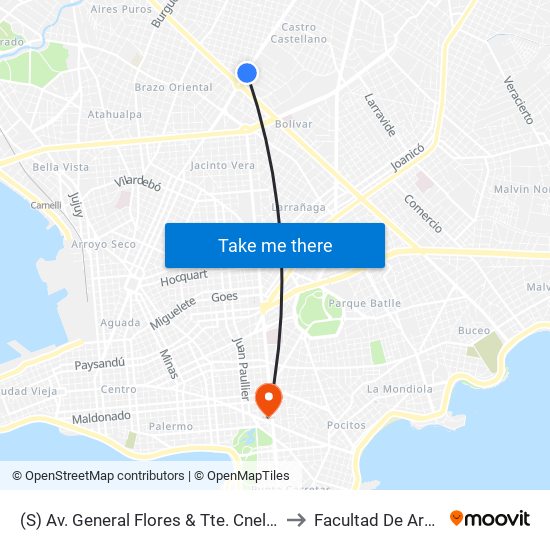 (S) Av. General Flores & Tte. Cnel. Euclides A Salari to Facultad De Arquitectura map