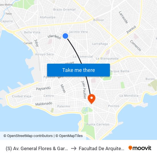 (S) Av. General Flores & Garibaldi to Facultad De Arquitectura map