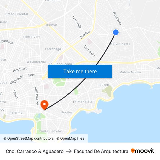 Cno. Carrasco & Aguacero to Facultad De Arquitectura map