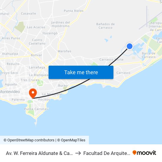 Av. W. Ferreira Aldunate & Calcagno to Facultad De Arquitectura map
