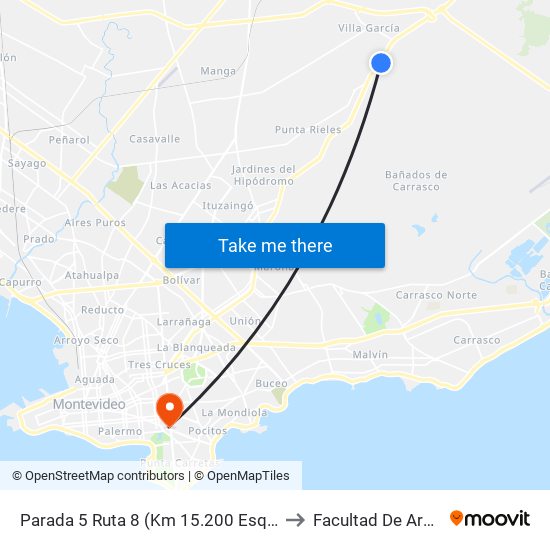 Parada 5 Ruta 8 (Km 15.200 Esq. Miguel Estevez) to Facultad De Arquitectura map