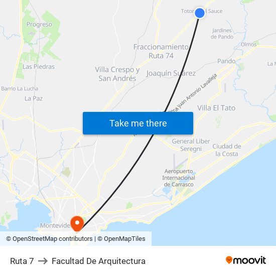 Ruta 7 to Facultad De Arquitectura map