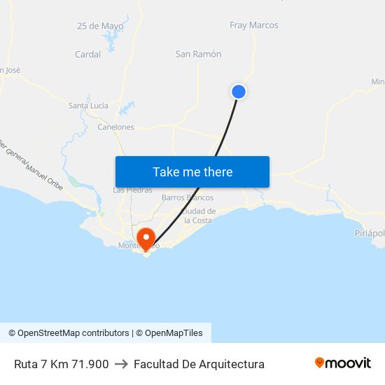 Ruta 7 Km 71.900 to Facultad De Arquitectura map