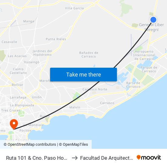 Ruta 101 & Cno. Paso Hondo to Facultad De Arquitectura map