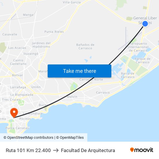 Ruta 101 Km 22.400 to Facultad De Arquitectura map