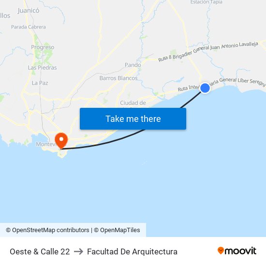 Oeste & Calle 22 to Facultad De Arquitectura map
