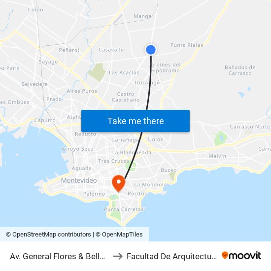 Av. General Flores & Belloni to Facultad De Arquitectura map