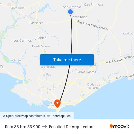 Ruta 33 Km 53.900 to Facultad De Arquitectura map