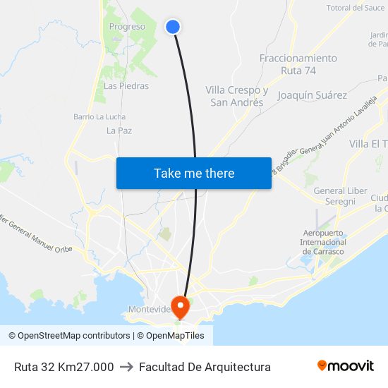 Ruta 32 Km27.000 to Facultad De Arquitectura map