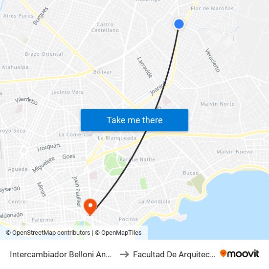 Intercambiador Belloni Anden 2 to Facultad De Arquitectura map