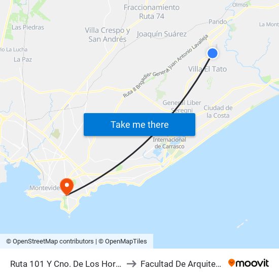 Ruta 101 Y Cno. De Los Horneros to Facultad De Arquitectura map