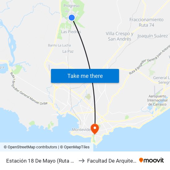 Estación 18 De Mayo (Ruta 5 Vieja) to Facultad De Arquitectura map