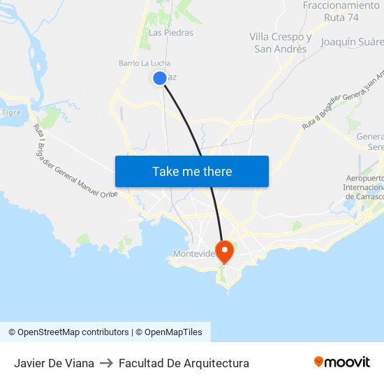 Javier De Viana to Facultad De Arquitectura map