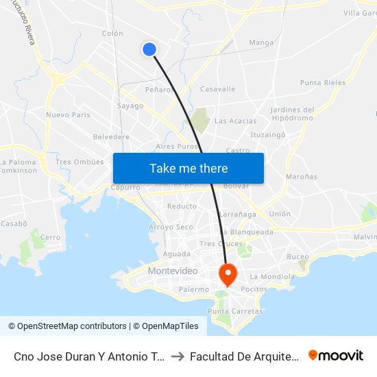 Cno Jose Duran Y Antonio Taddei to Facultad De Arquitectura map