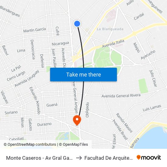 Monte Caseros - Av Gral Garibaldi to Facultad De Arquitectura map