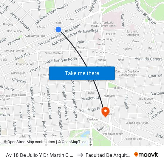 Av 18 De Julio Y Dr Martin C Martinez to Facultad De Arquitectura map
