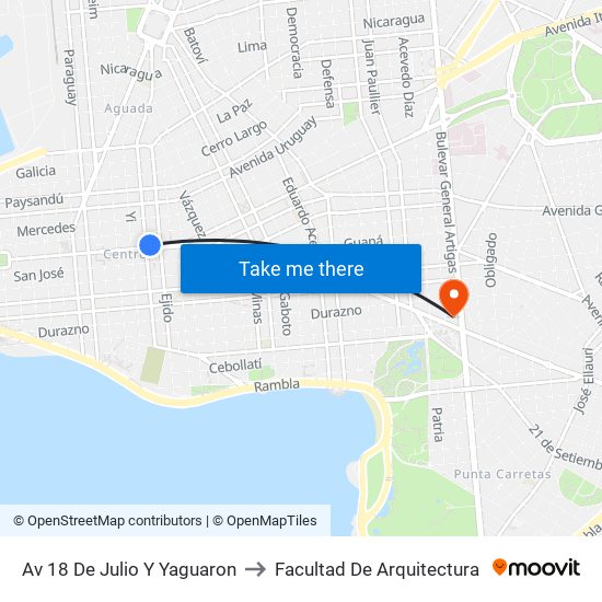 Av 18 De Julio Y Yaguaron to Facultad De Arquitectura map