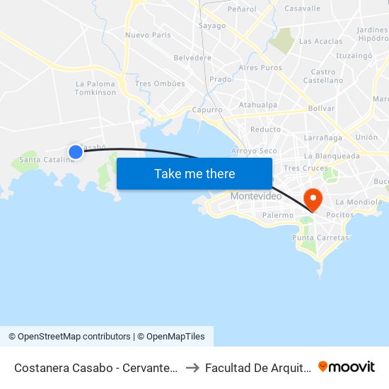 Costanera Casabo - Cervantes O Nº18 to Facultad De Arquitectura map