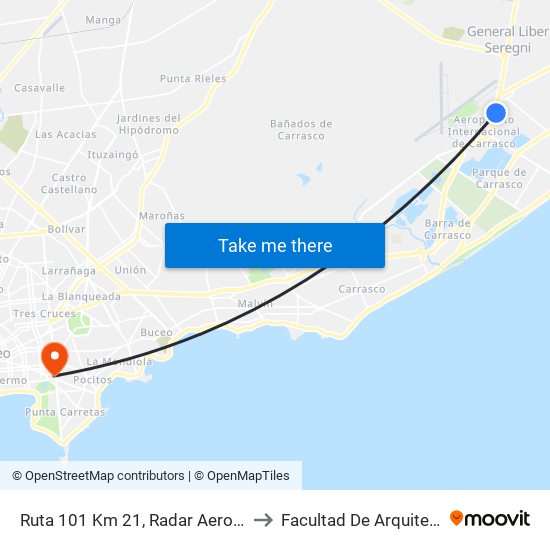 Ruta 101 Km 21, Radar Aeropuerto to Facultad De Arquitectura map