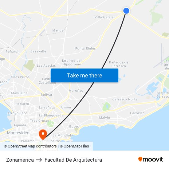 Zonamerica to Facultad De Arquitectura map