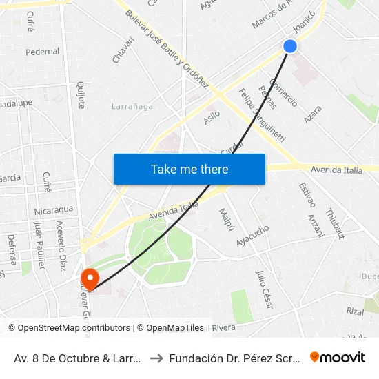 Av. 8 De Octubre & Larravide to Fundación Dr. Pérez Scremini map