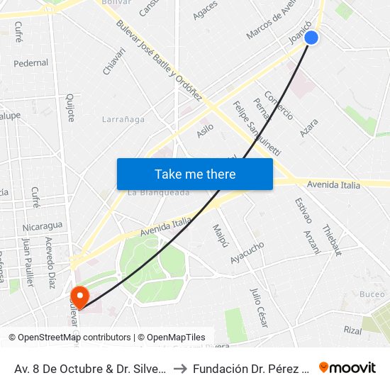 Av. 8 De Octubre & Dr. Silvestre Pérez to Fundación Dr. Pérez Scremini map